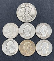 (6) Silver Quarters & 1 Walking Liberty