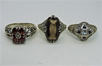 3 Sterling Gemstone Rings