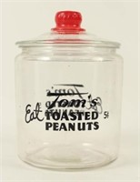 Eat Tom's Toasted Peanuts 5¢ Jar w/ Embossed Knob