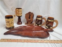 Mugs, Wood Platter, Napkin Holder