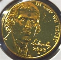 24k gold-plated 2023 d. Jefferson nickel