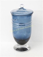 11 Inch Blue Glass Covered Jar