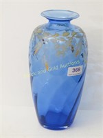10 Inch Decorated Cobalt Glass Vase