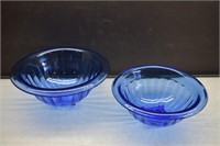 Hazel Atlas Cobalt Blue Pillar Optic Mixing Bowls