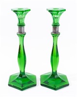 American Pressed Glass Candlestick Holders, Pair