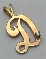 14k Gold Initial D Pendant With Diamond