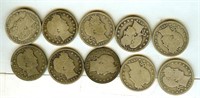 1895-1909 Barber 25c Nice Good 10pc Lot