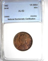 1862 1/4 Anna NNC AU50 India