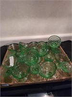 Green depression block optic glassware
