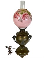 Vintage Banquets Lamp w/ Lions Head & Pink Globe