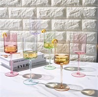 Khen Colored Square Crystal Wine Glasses Set