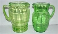2 OLD GREEN GLASS LEMONADE PITCHERS