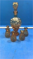 Amber decanter with 5 stemware
