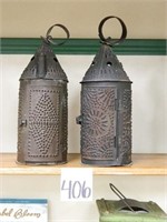 (2) Antique Tin Candle Lanterns