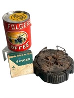 Vintage Tin Folgers Coffee Can w puzzle
