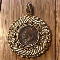 1906 Indian Head Penny Coin Pendant Gold Tone Case