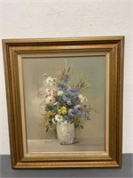 Signed Oil Painting On Canvas- Floral Vase