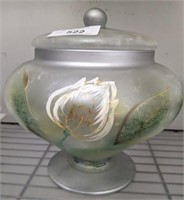 HAND PAINTED FROSTED GLASS COVERED COMPOTE