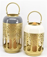 (2) Art Deco Modern Metal Candle Lanterns