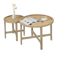 Anmytek Set of 2 Round Nesting Coffee Tables with