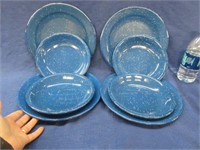 8 pcs blue graniteware plates & bowls