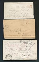 Canada stampless covers (3) 1857, 1869 and 1872
