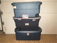 3 Totes w/ Lids, 2 With Wheels