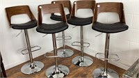 5 bar stools, faux wood finish backs, adjustable