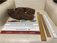 Vintage Ball Glove & Advertising Rulers