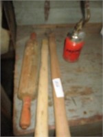 Handles, rolling pin, blow torch