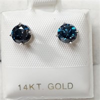 $5500 14K  Fancy Vivid Blue Diamond(1.2Ct,I1) Earr