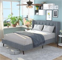 Queen Bed Frame with Velvet Upholstered