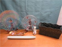 VARIETY OF DISHES/ LG IRIDESCENT PLATE