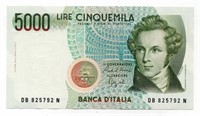1985 Italy 5000 Lire Note