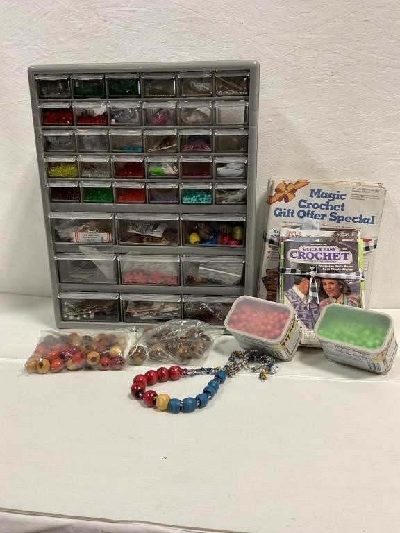 Huge Bead Lot w/Storage Container+Crochet Mags