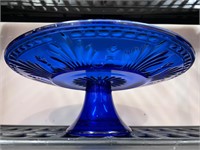 VTG Cobalt Blue Depression  Glass  Cake Stand