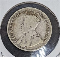 1912 Canadian Sterling Silver 25-Cent Quarter Coin