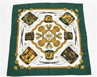 Hermes, "Les Tambours" Silk Scarf in Green