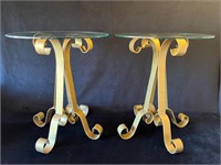 Hollywood Regency MCM Gold and Glass Accent Tables
