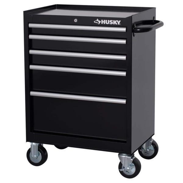 Tool Storage 27 in. W 5-Drawer Gloss Black Rolling