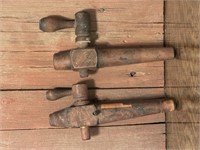 Two Hand Carved Antique Crock Jug Bung Spouts