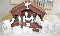 Manger Scene w/ Ceramic Figures 17-Pcs. Figures &