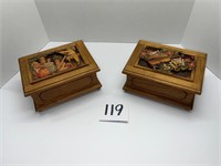 Lot of 2 Antique Wood Trinket Music Box
