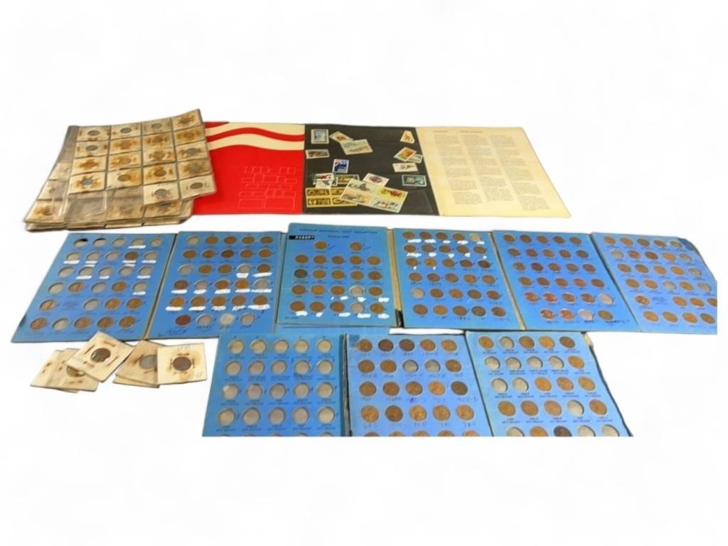Coin and stamp collection, spoons