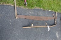 ANTIQUE SIGH AND TWO MAN CROSS CUT SAW