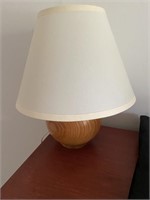 Vintage Turned Wood Round Table Lamp w/ Shade