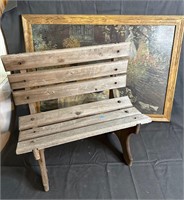 Small Wood Child’s Bench and Wall Art