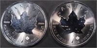 (2) 1 OZ .999 SILVER 2021 CANADIAN MAPLE ROUNDS