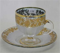 Moser threaded clear w/gold cup & saucer