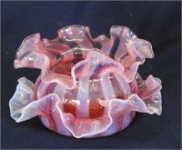 Small Cranberry Opal finger bowl w/ 4 1/2" under